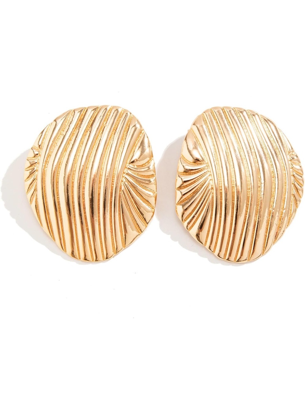 New Zara Gold Ribbed Shell Clip-On Earrings - Picture 2 of 7